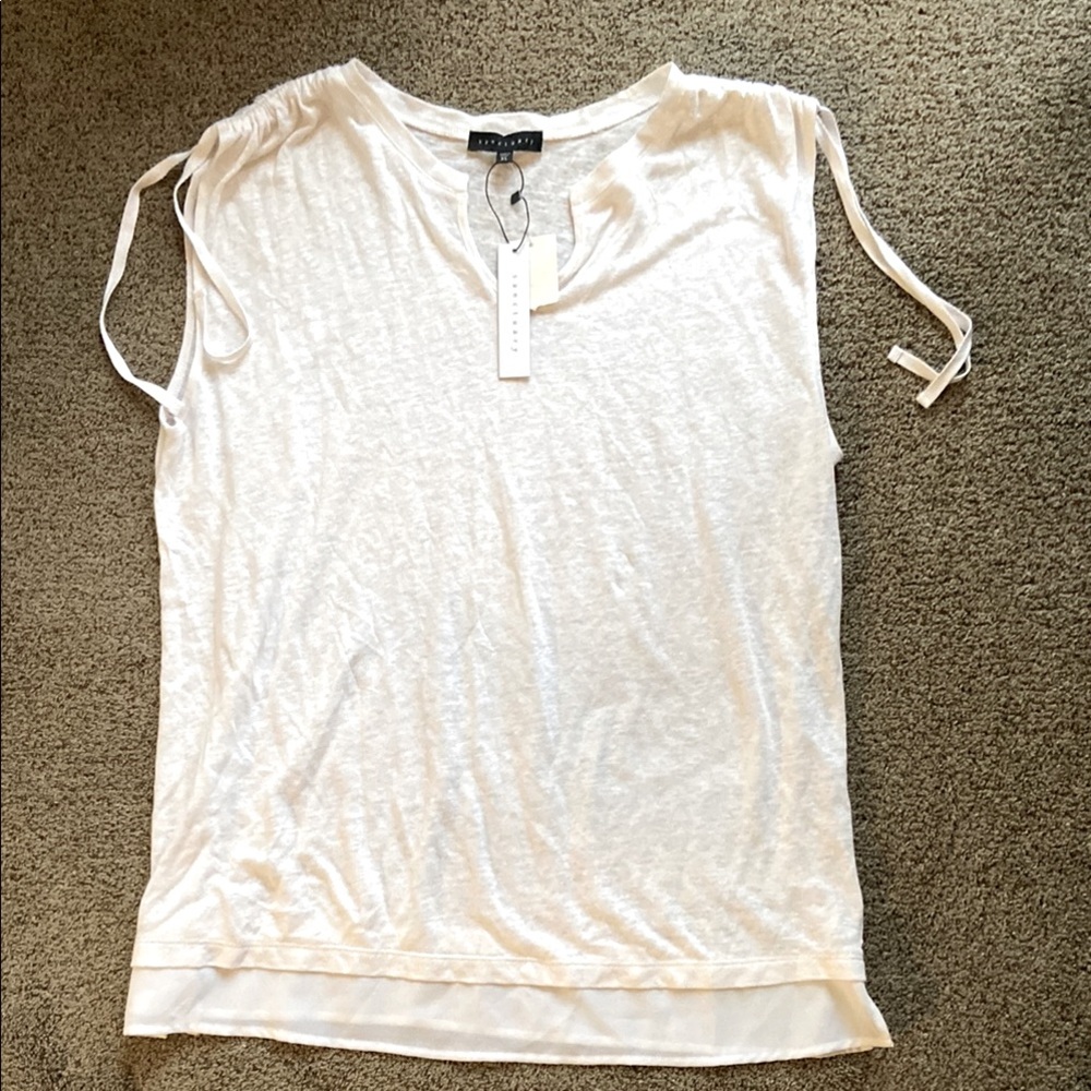 NWT New Sanctuary White Tie sleeve  linen tunic tank Blouse Sz XL